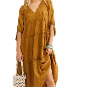Free People Celestial Skies Embroidered Tiered Midi Dress